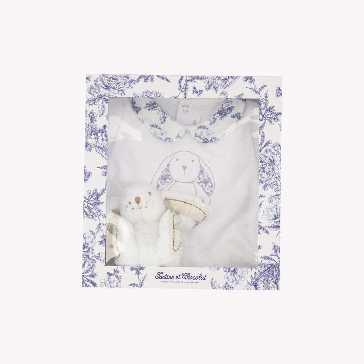 Coffret pyjama et doudou - Bleu inspiration Toile de Jouy