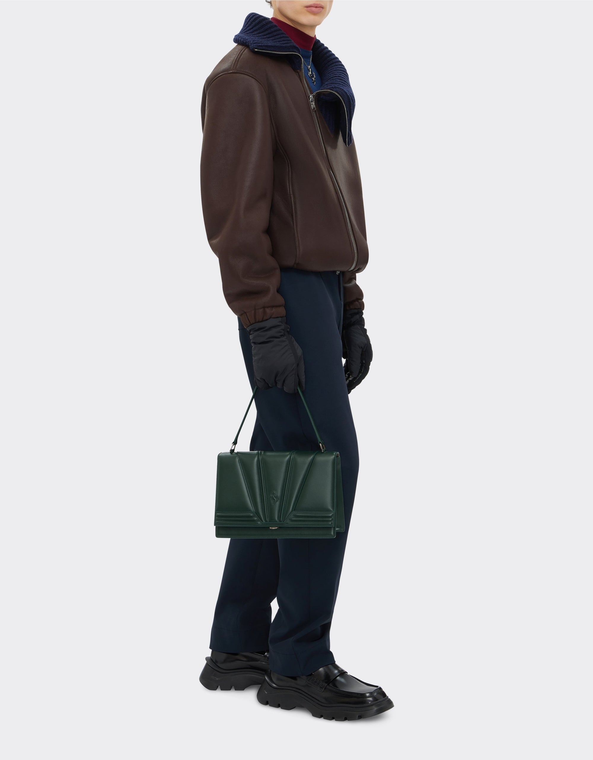 Sac à main unisexe Ferrari GT avec motifs 3D en cuir - Dark Green