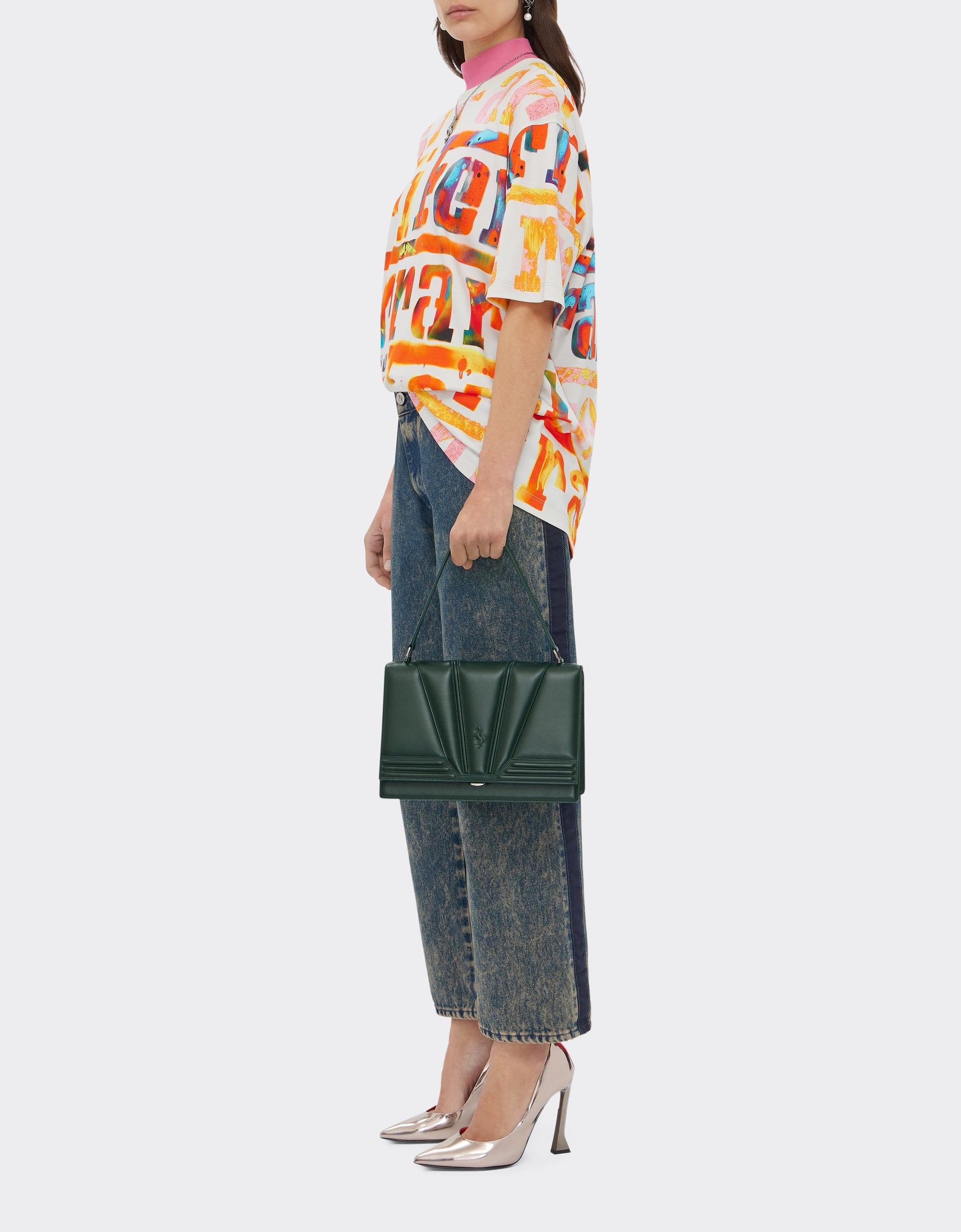 Sac à main unisexe Ferrari GT avec motifs 3D en cuir - Dark Green