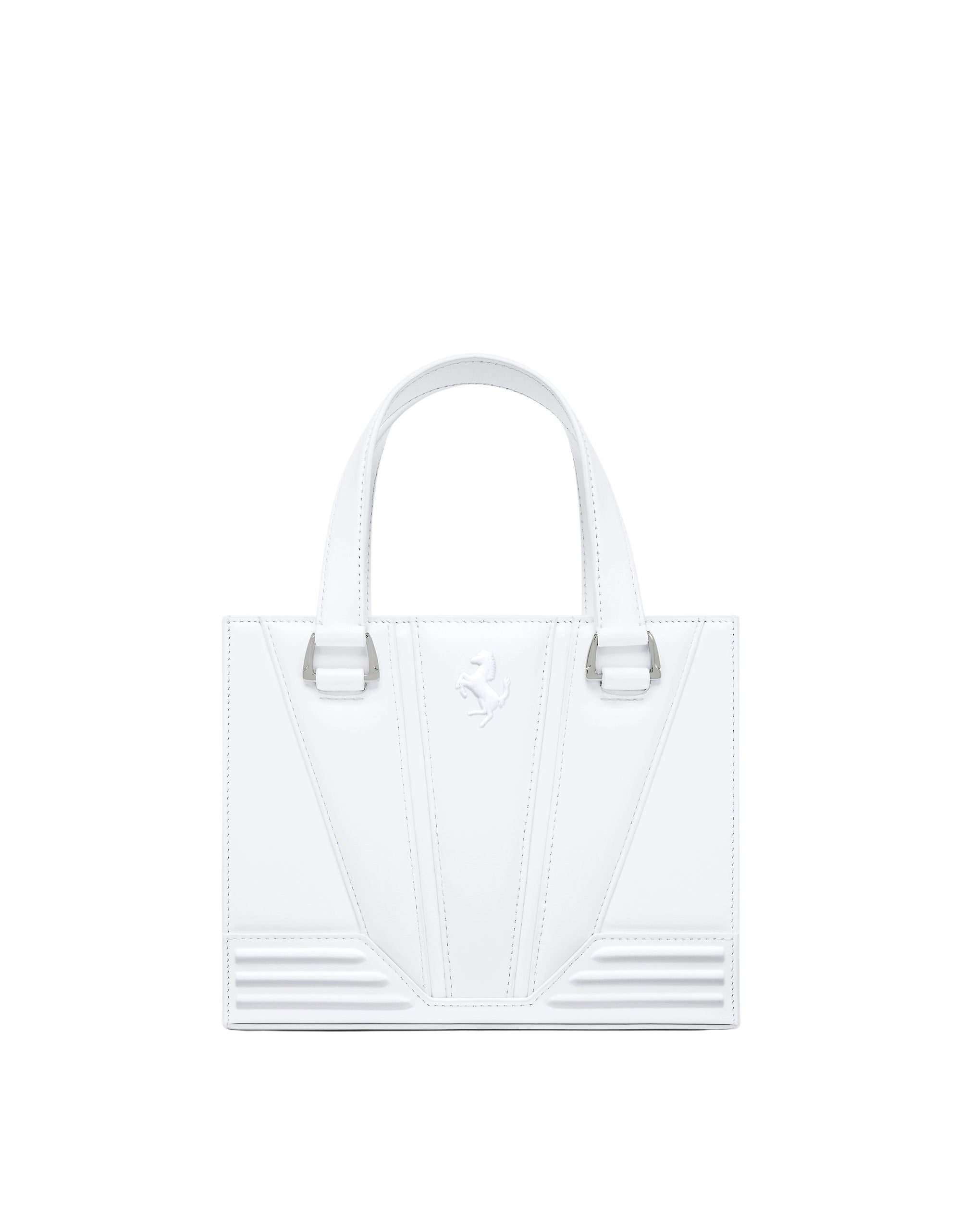 Mini cabas unisexe Ferrari GT avec Cheval cabré en cuir - Bianco