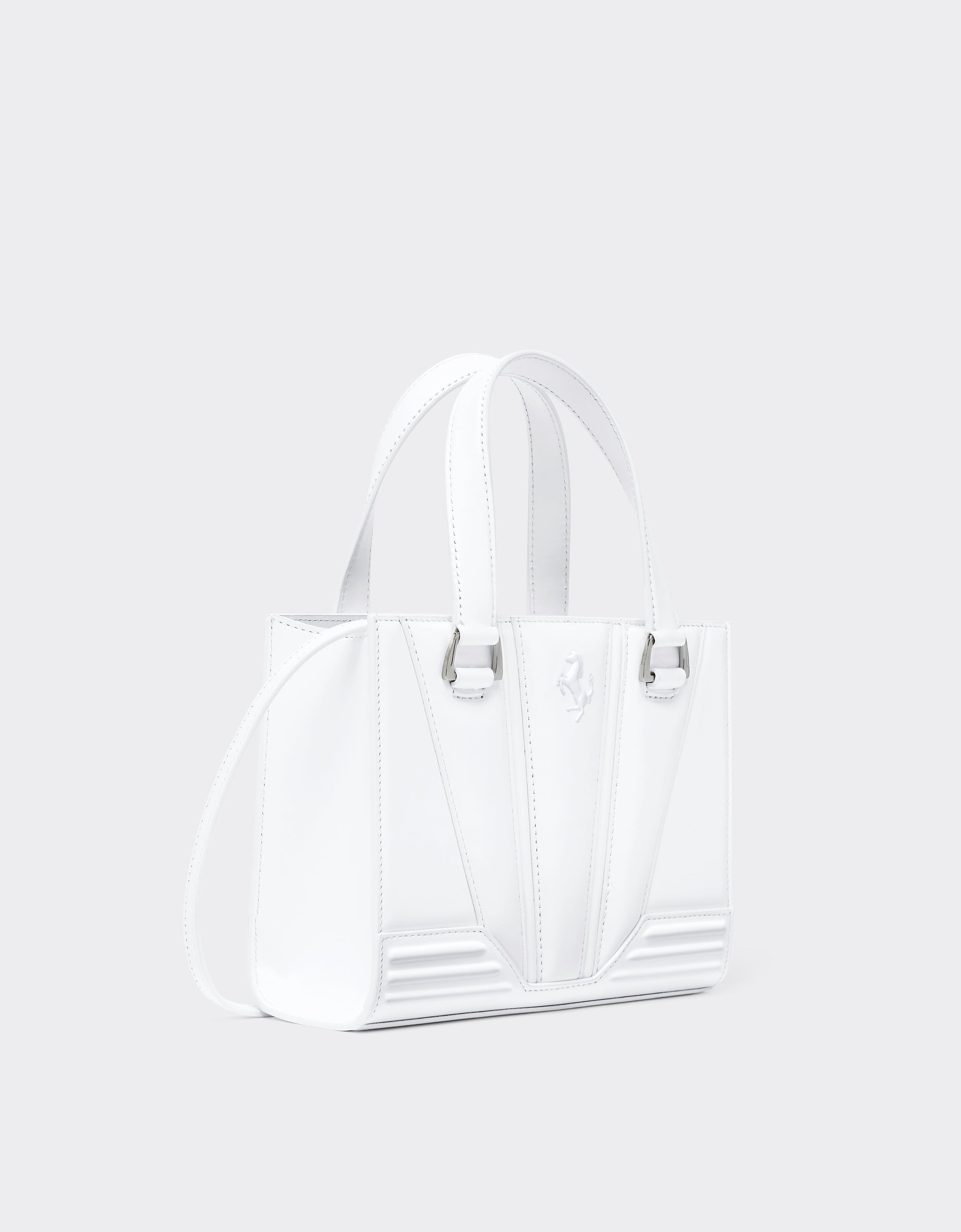 Mini cabas unisexe Ferrari GT avec Cheval cabré en cuir - Bianco