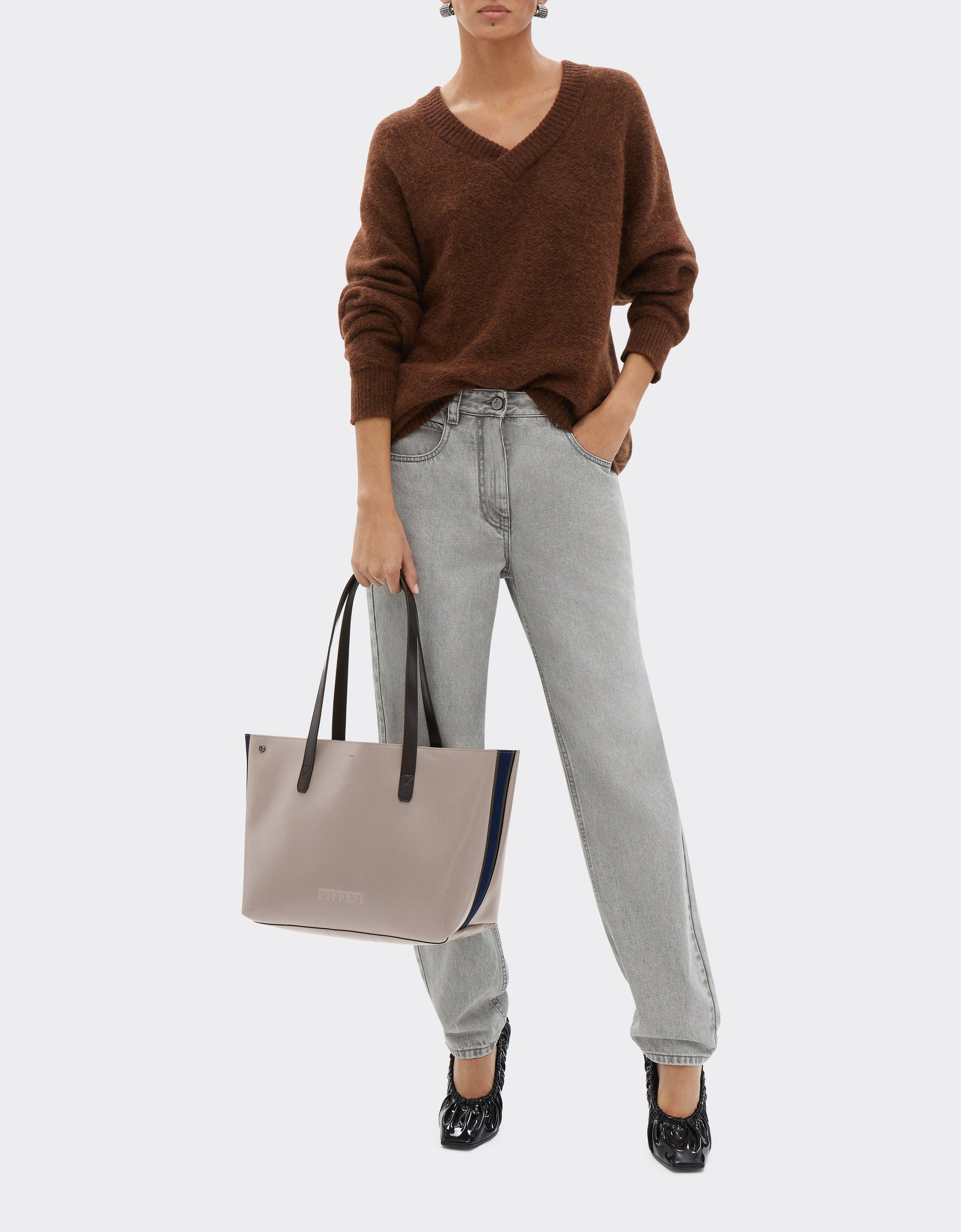 Cabas unisexe avec logo brodé et pochette - Dark Brown