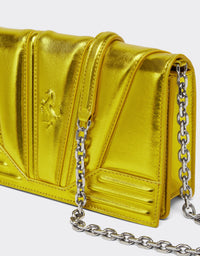 Unisex Ferrari GT chain bag in lamé leather - Blazing Yellow