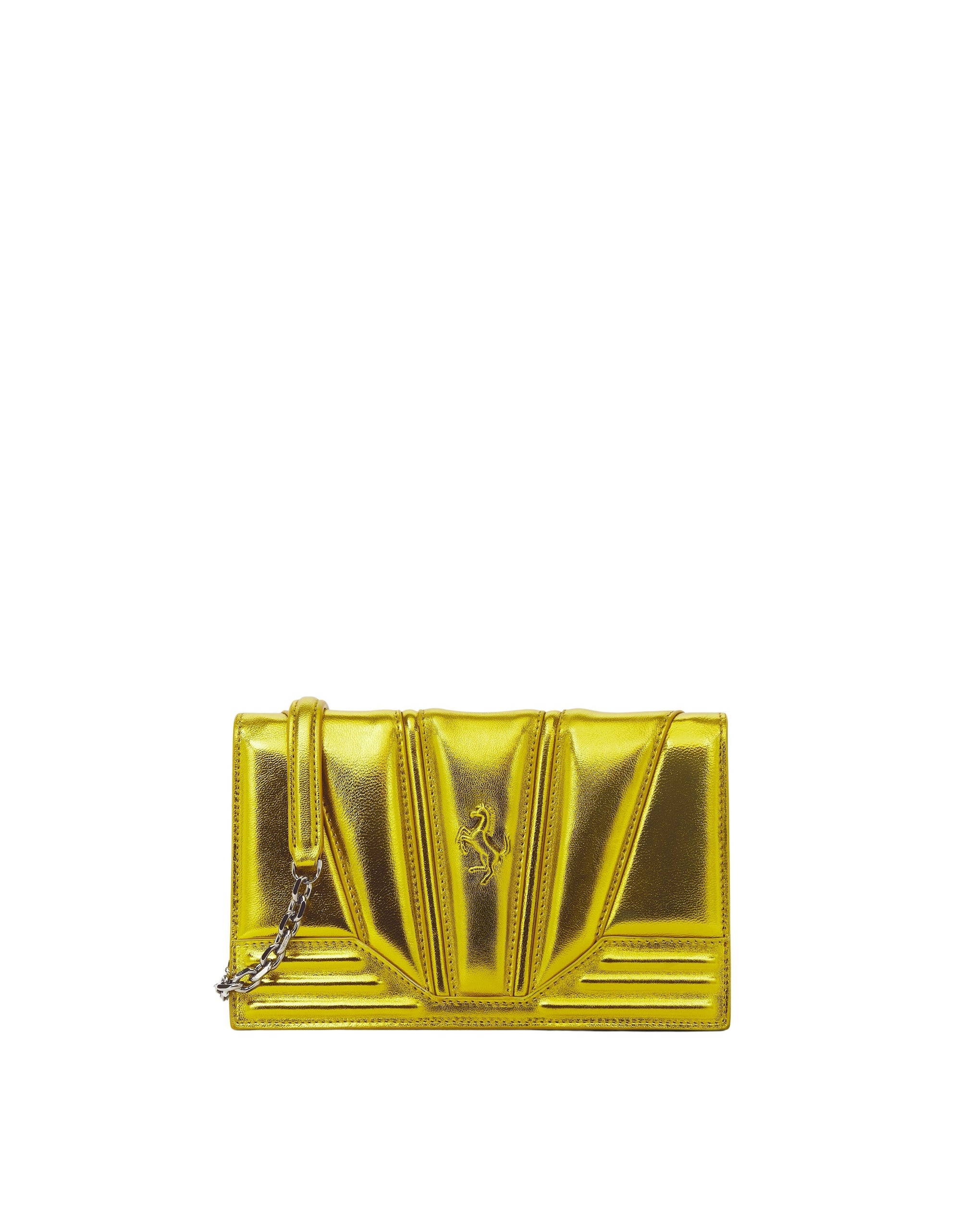Unisex Ferrari GT chain bag in lamé leather - Blazing Yellow