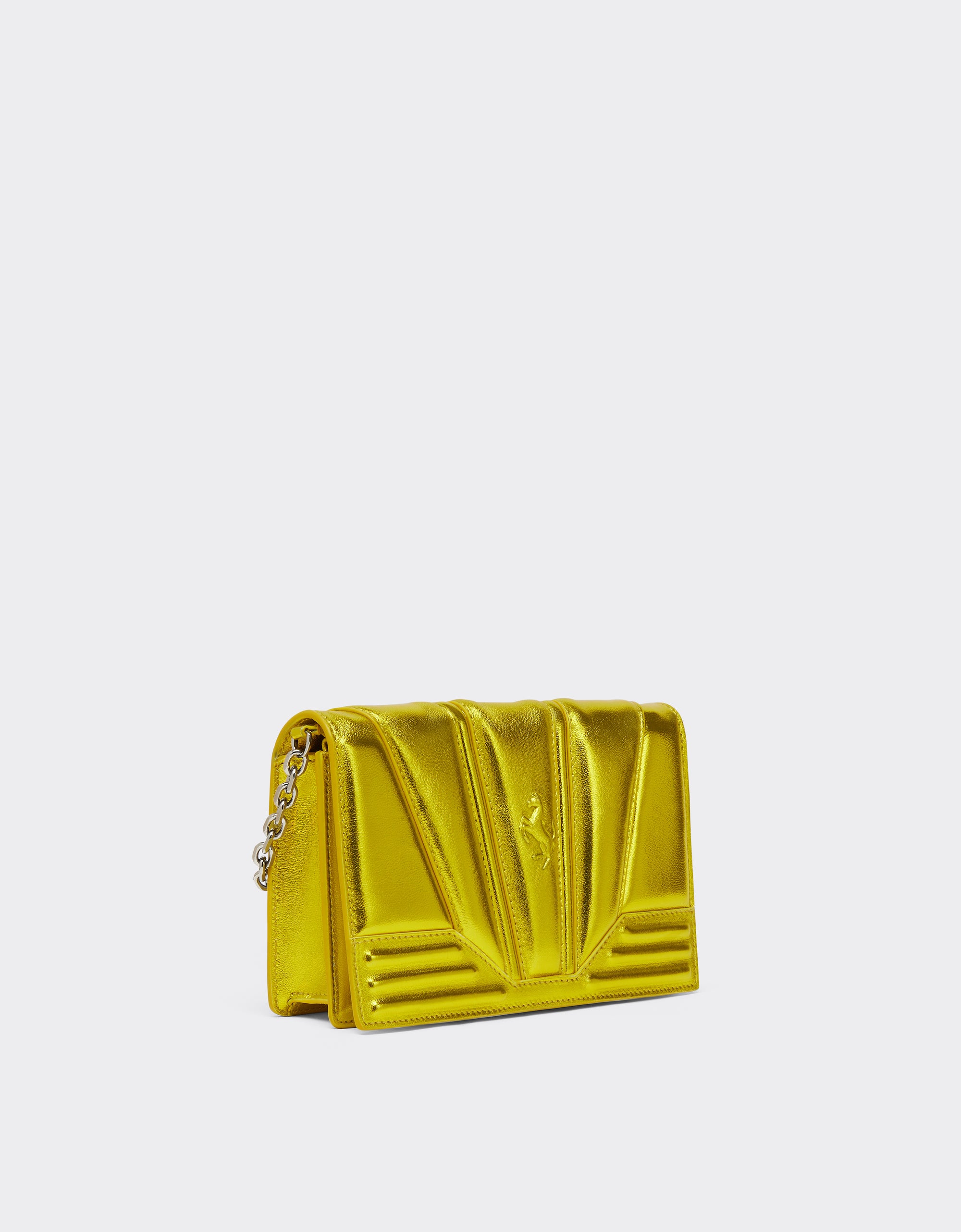 Unisex Ferrari GT chain bag in lamé leather - Blazing Yellow