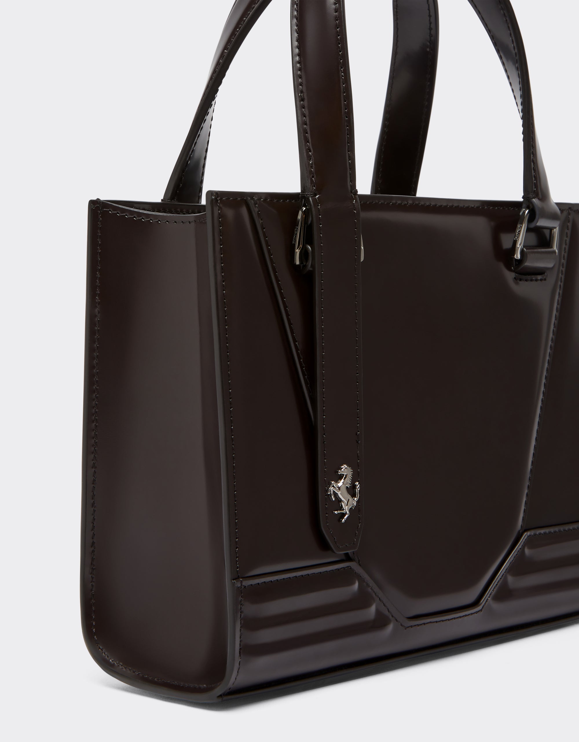 Mini cabas Ferrari GT en cuir brossé - Marrone Scuro
