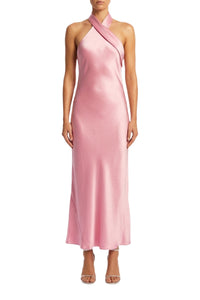 Robe longue Pandora à coupe croisée en satin - Rose