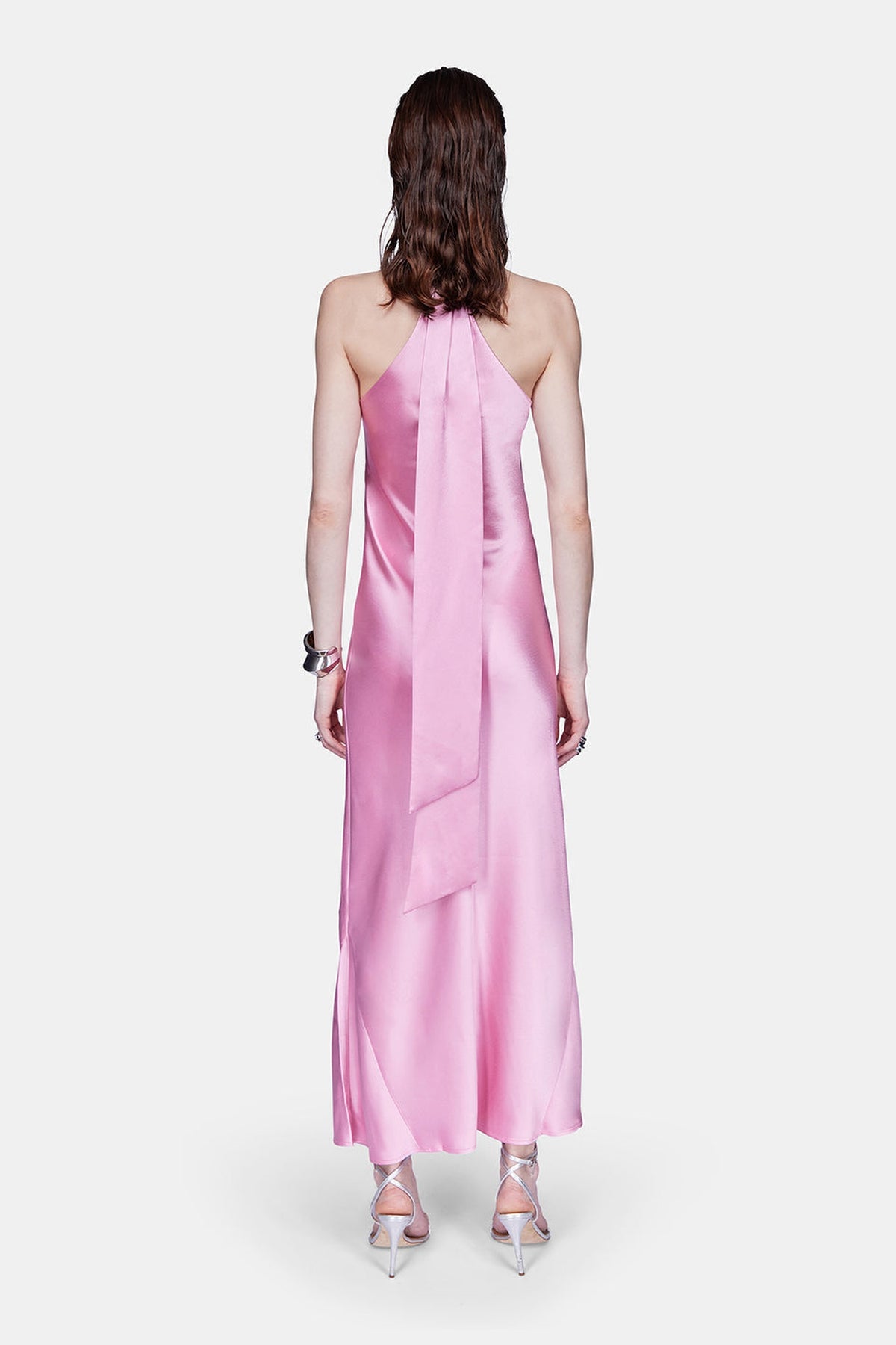 Robe longue Pandora à coupe croisée en satin - Rose