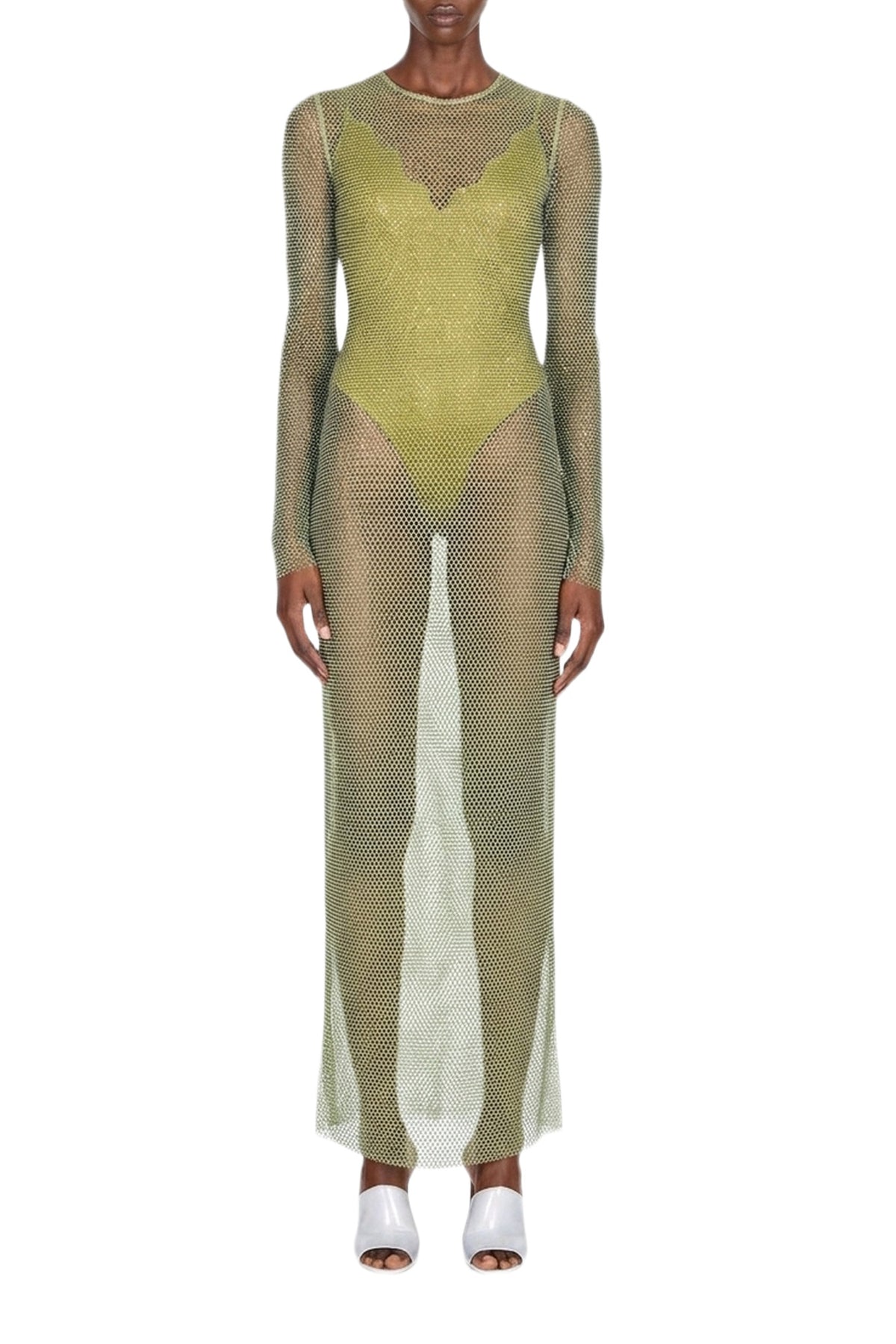 Robe longue Gloria en mesh - Olivine