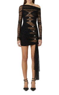 Bow short dress in tulle - Black