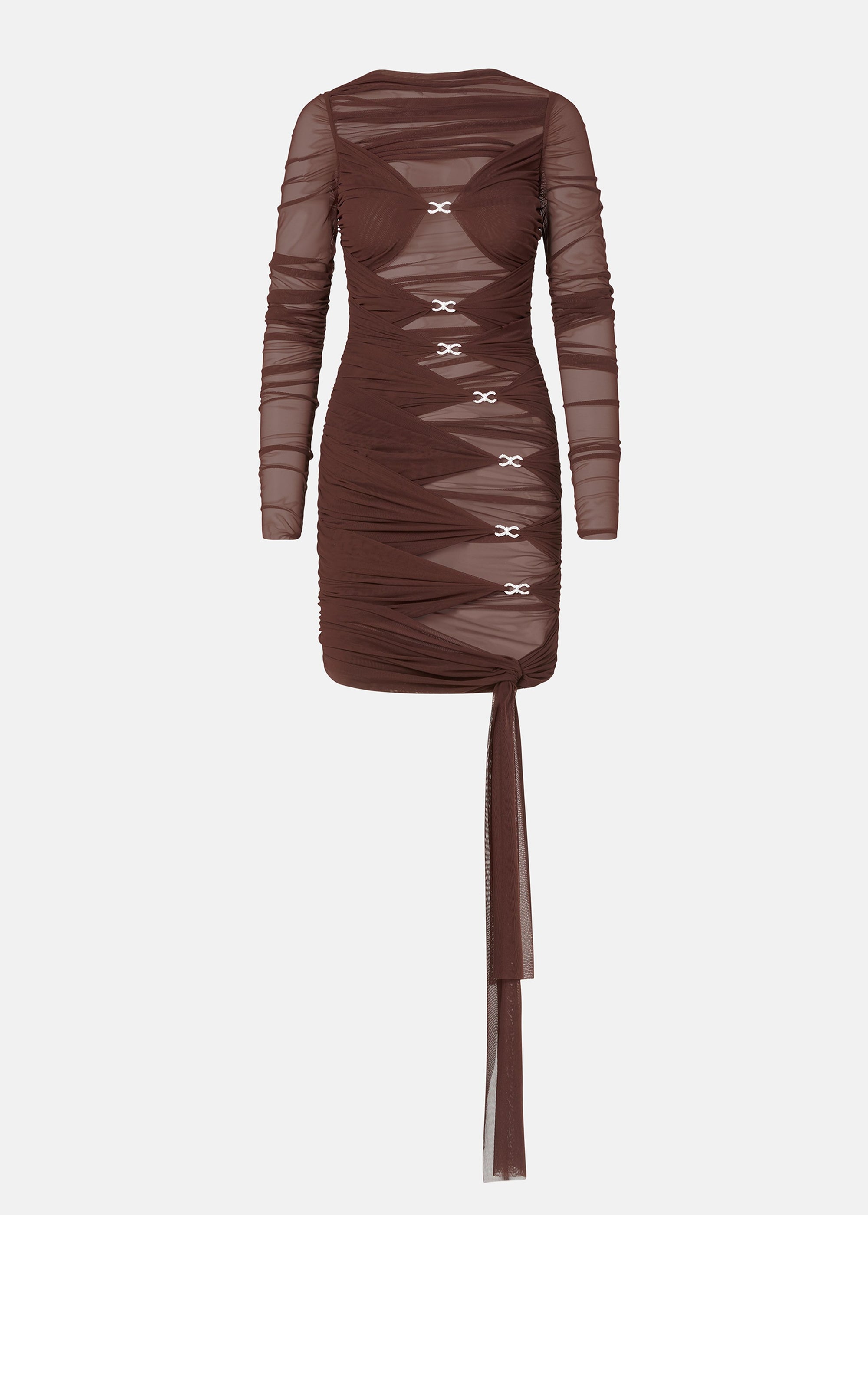 Bow short dress in tulle - Brown