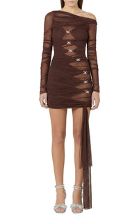 Bow short dress in tulle - Brown