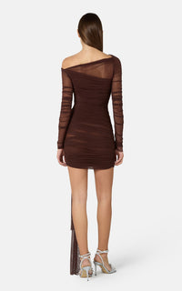 Bow short dress in tulle - Brown