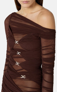 Bow short dress in tulle - Brown