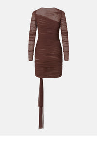 Bow short dress in tulle - Brown