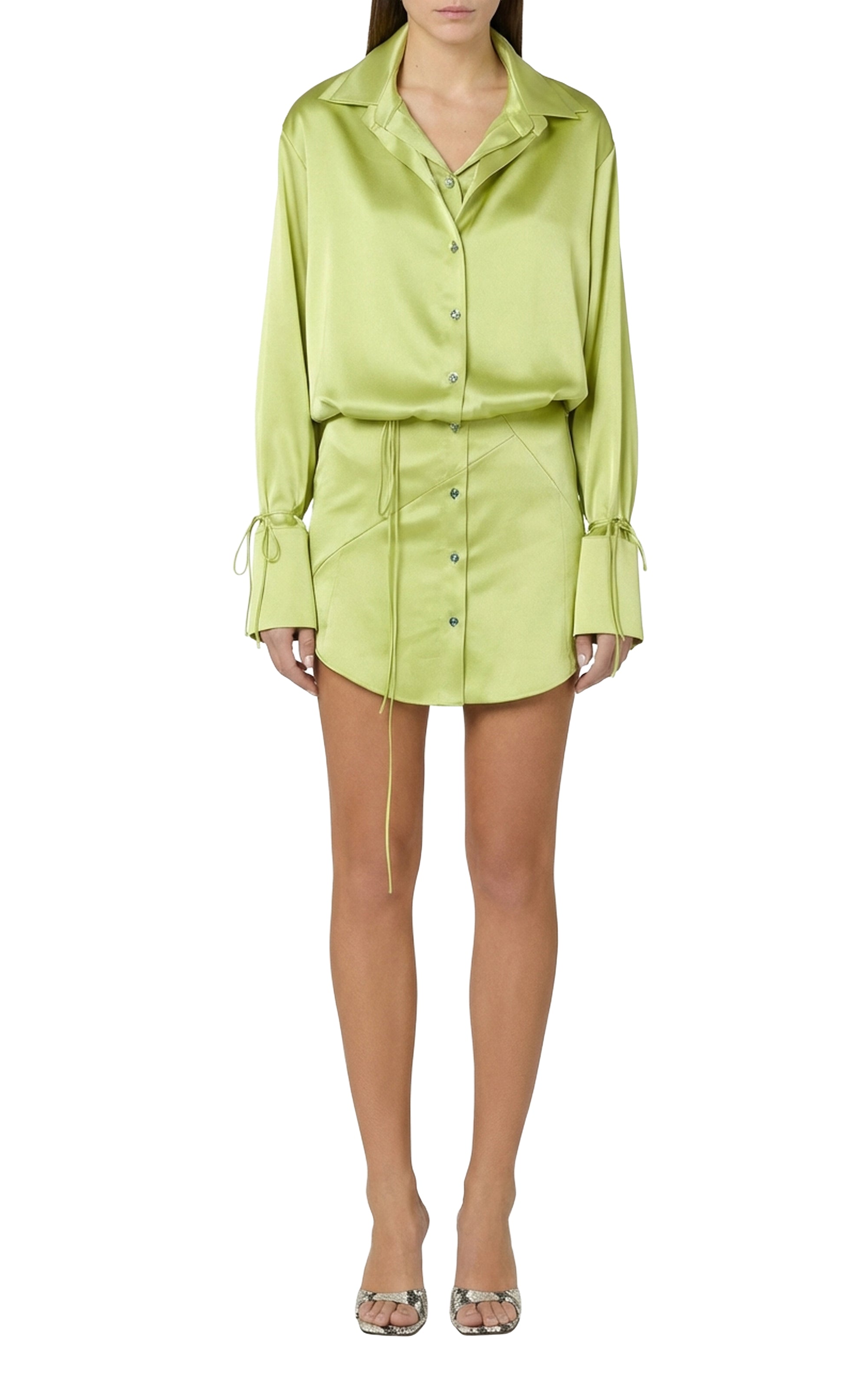 Short dress with knotted cuffs - Olive Green
