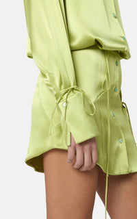 Short dress with knotted cuffs - Olive Green