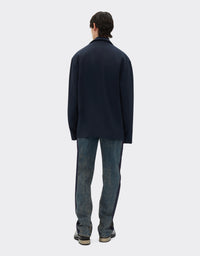 Blazer droit en laine mélangée - Navy Blu