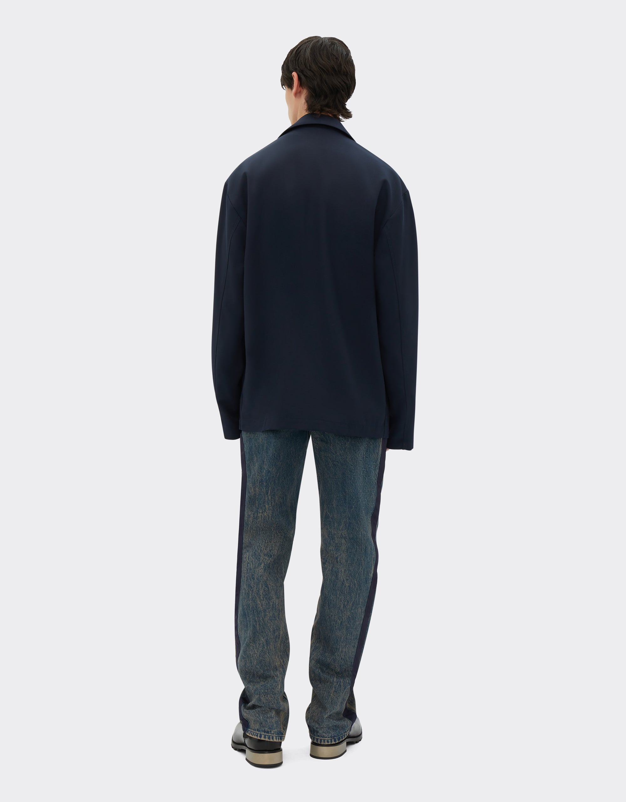Blazer droit en laine mélangée - Navy Blu