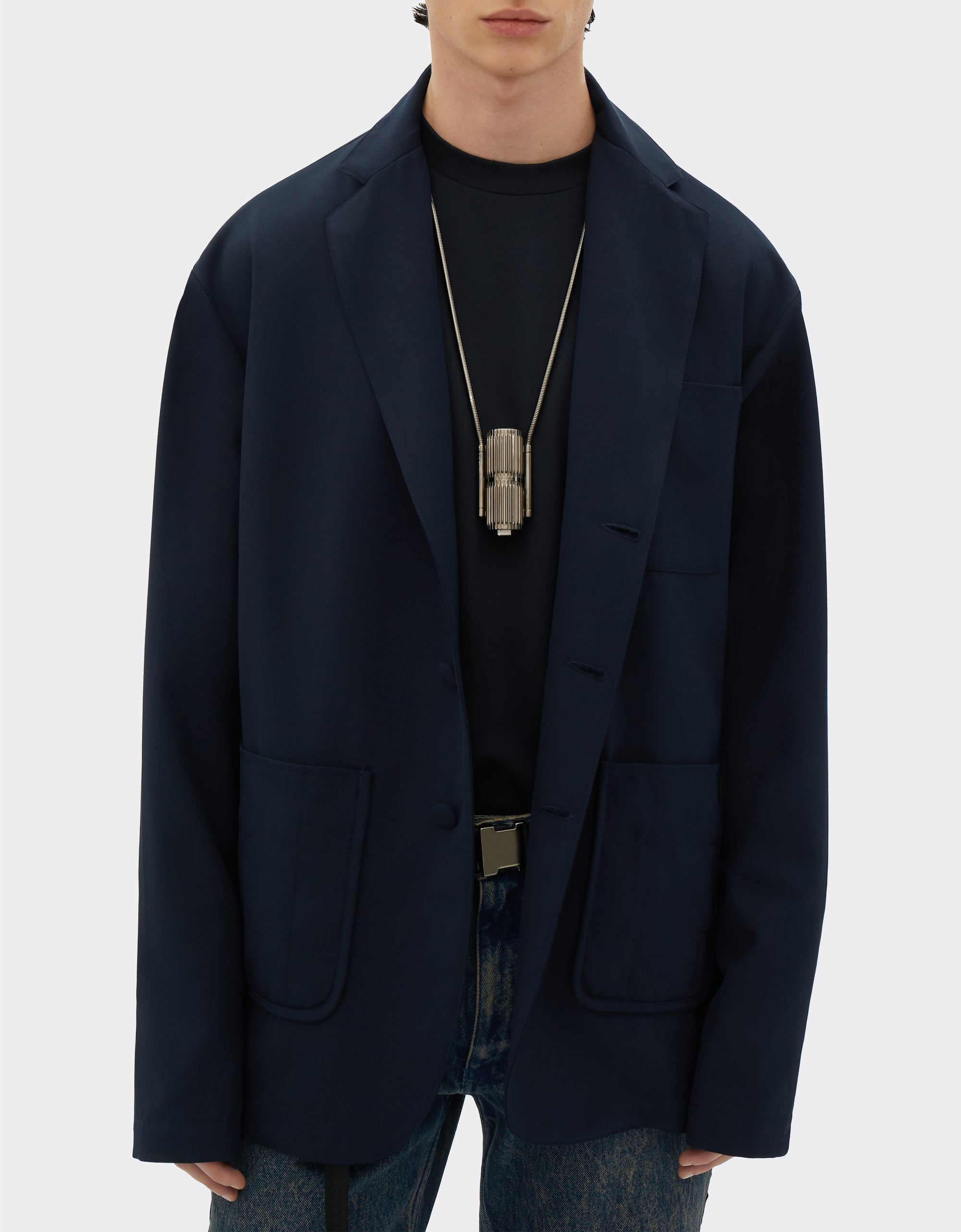 Blazer droit en laine mélangée - Navy Blu
