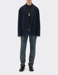 Blazer droit en laine mélangée - Navy Blu