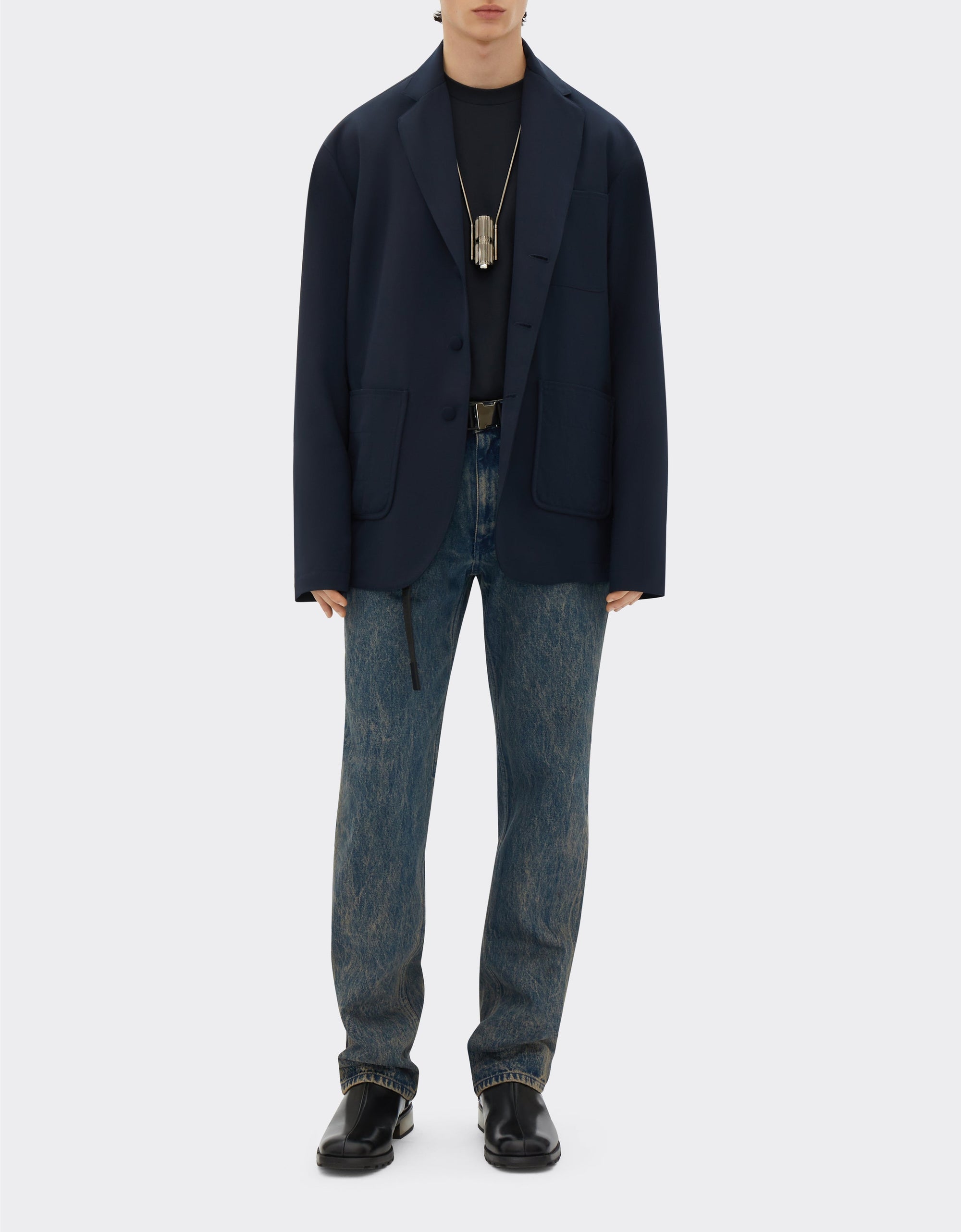 Blazer droit en laine mélangée - Navy Blu