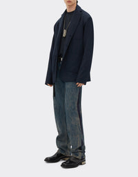 Blazer droit en laine mélangée - Navy Blu