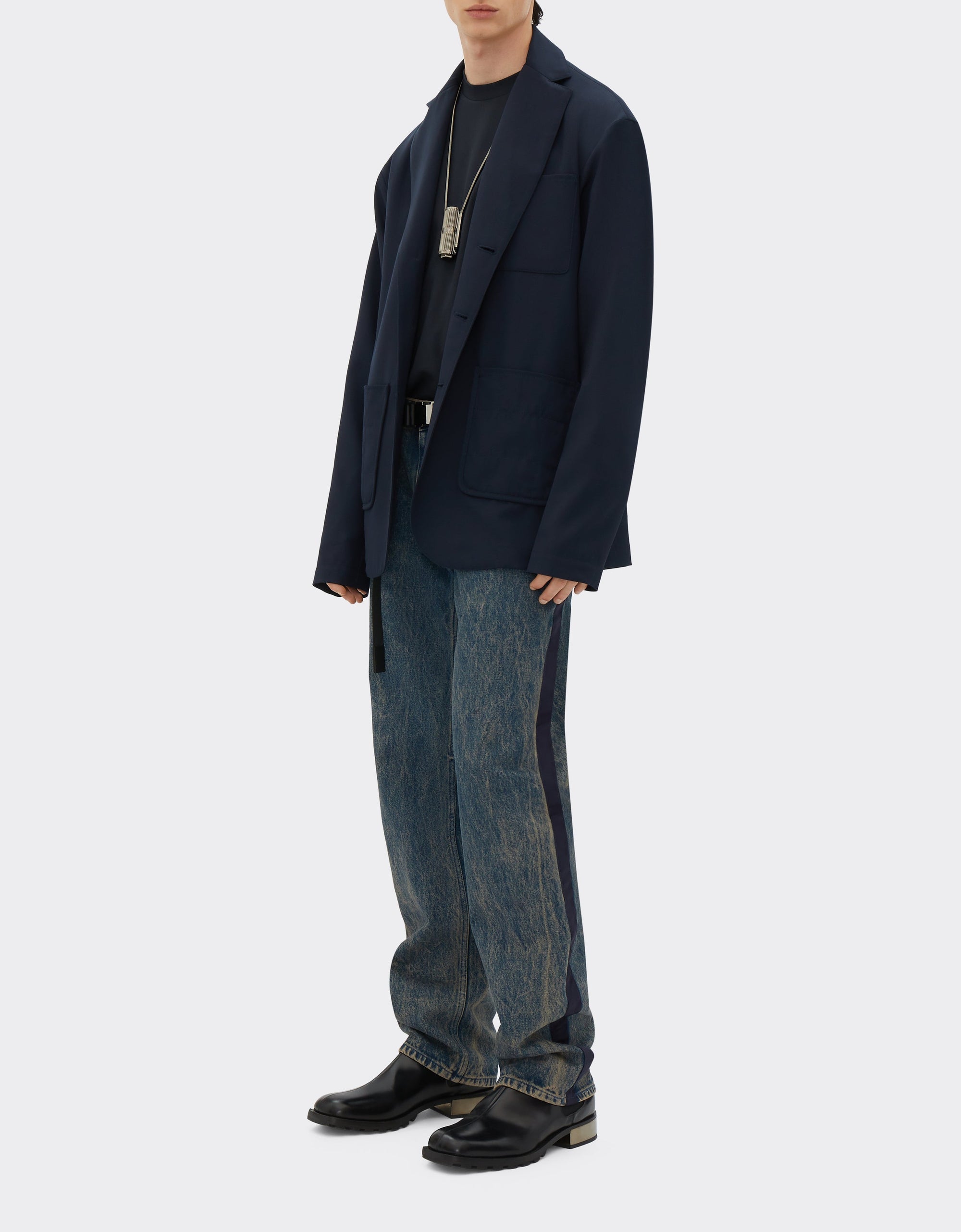 Blazer droit en laine mélangée - Navy Blu