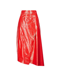 Jupe asymétrique en cuir verni - Rosso Corsa