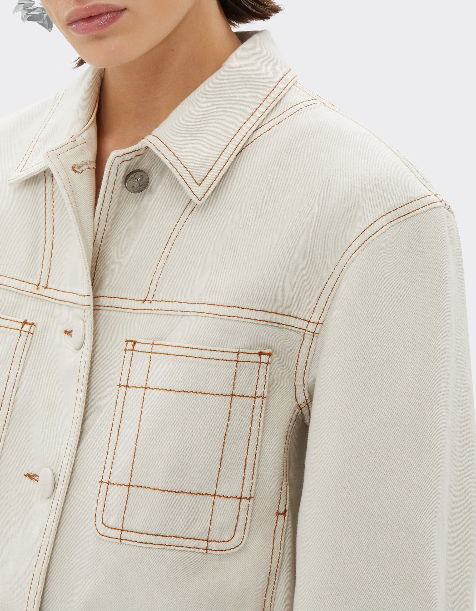 Veste avec surpiqûres en denim - Ecru