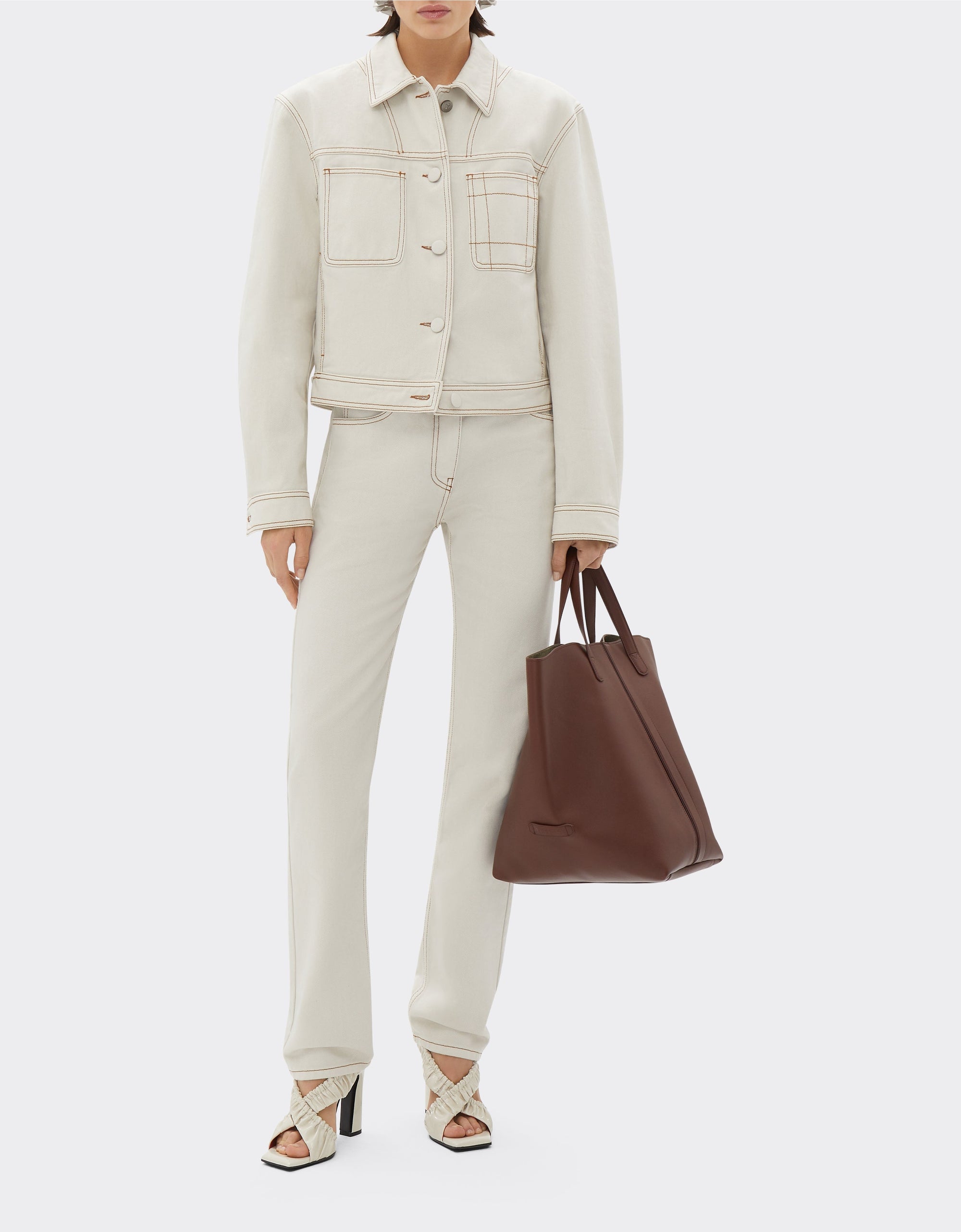Veste avec surpiqûres en denim - Ecru