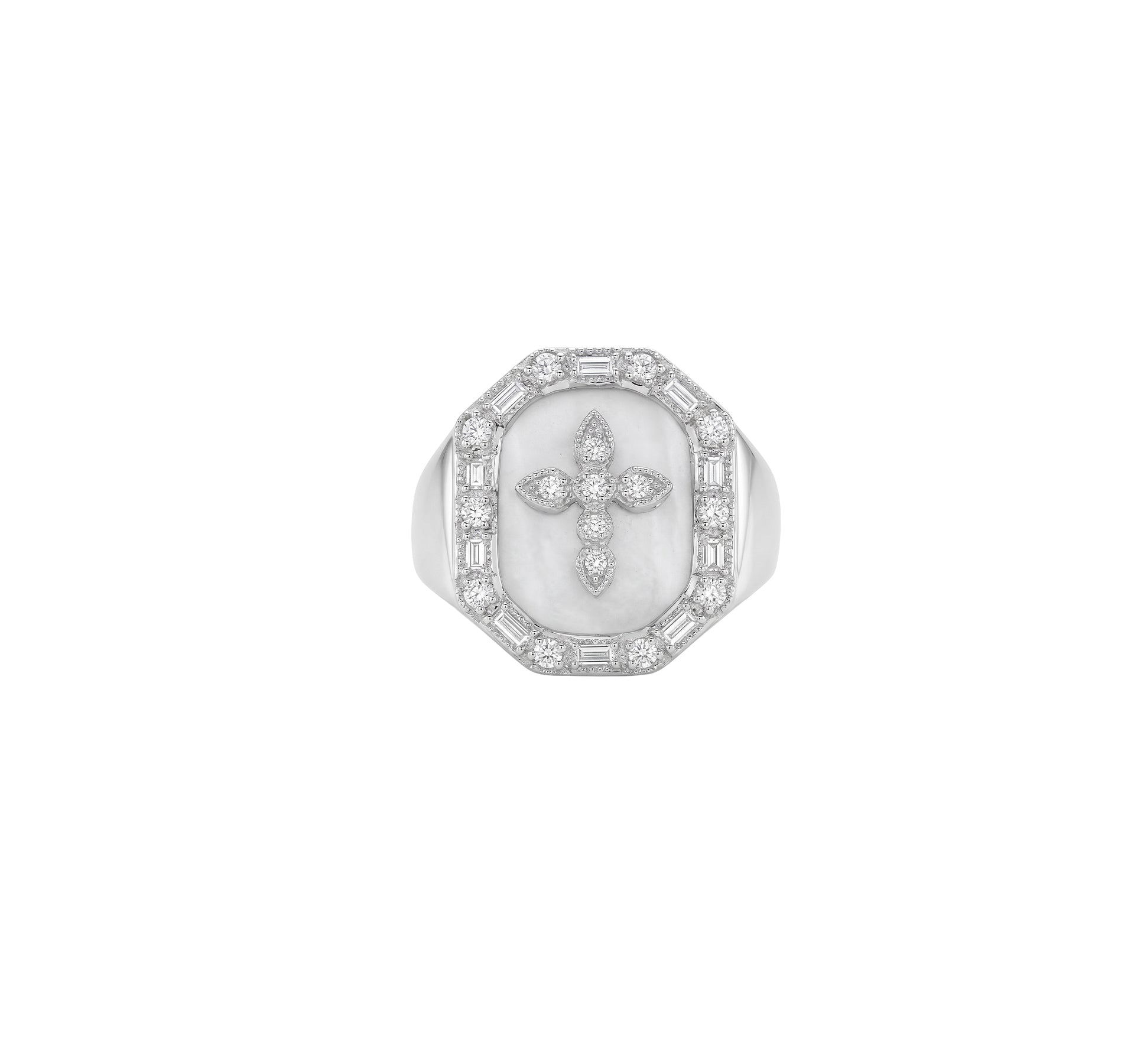"Célèste" signet ring in 18K white gold set with diamonds - White gold