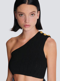 Top asymétrique en maille à boutons  - Noir
