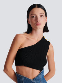 Top asymétrique en maille à boutons  - Noir