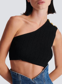 Top asymétrique en maille à boutons - Noir
