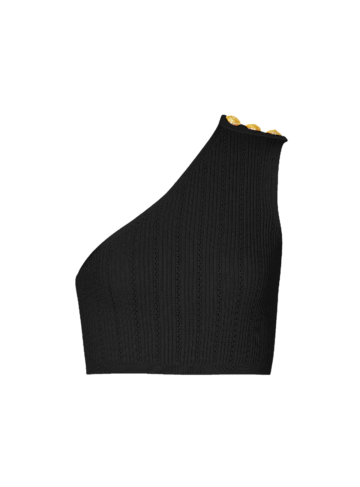 Top asymétrique en maille à boutons  - Noir