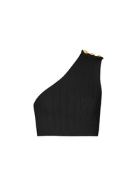 Top asymétrique en maille à boutons - Noir