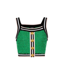 Top court monogramme 4 boutons - Vert & Noir & Blanc & Rose
