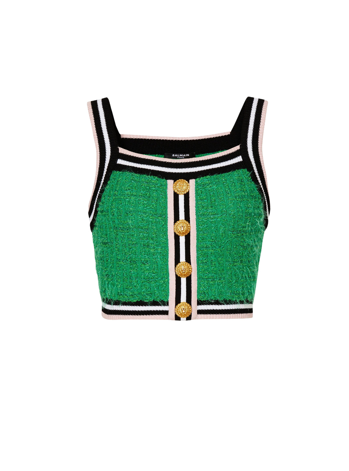 Top court monogramme 4 boutons - Vert & Noir & Blanc & Rose