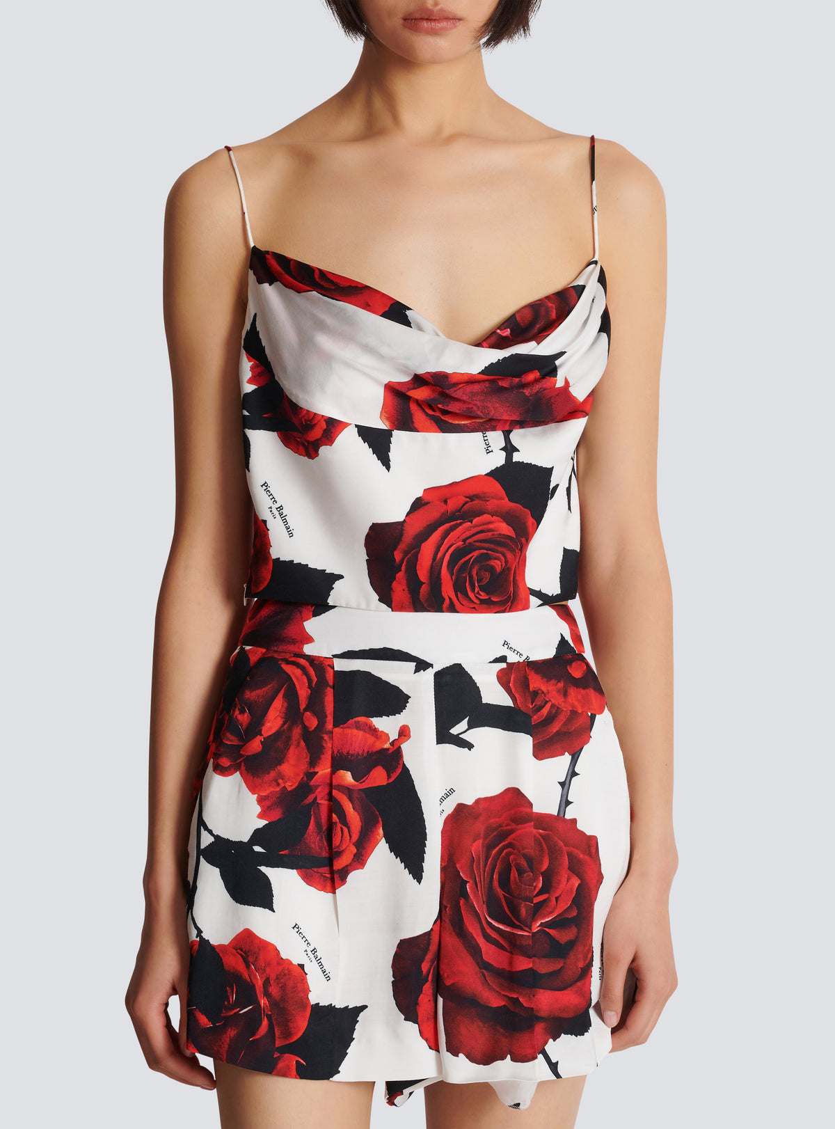 Top nuisette imprimé red roses - Rouge