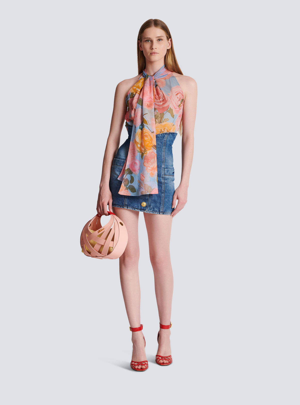 Top à col lavallière imprimé pastel roses - Multicolore