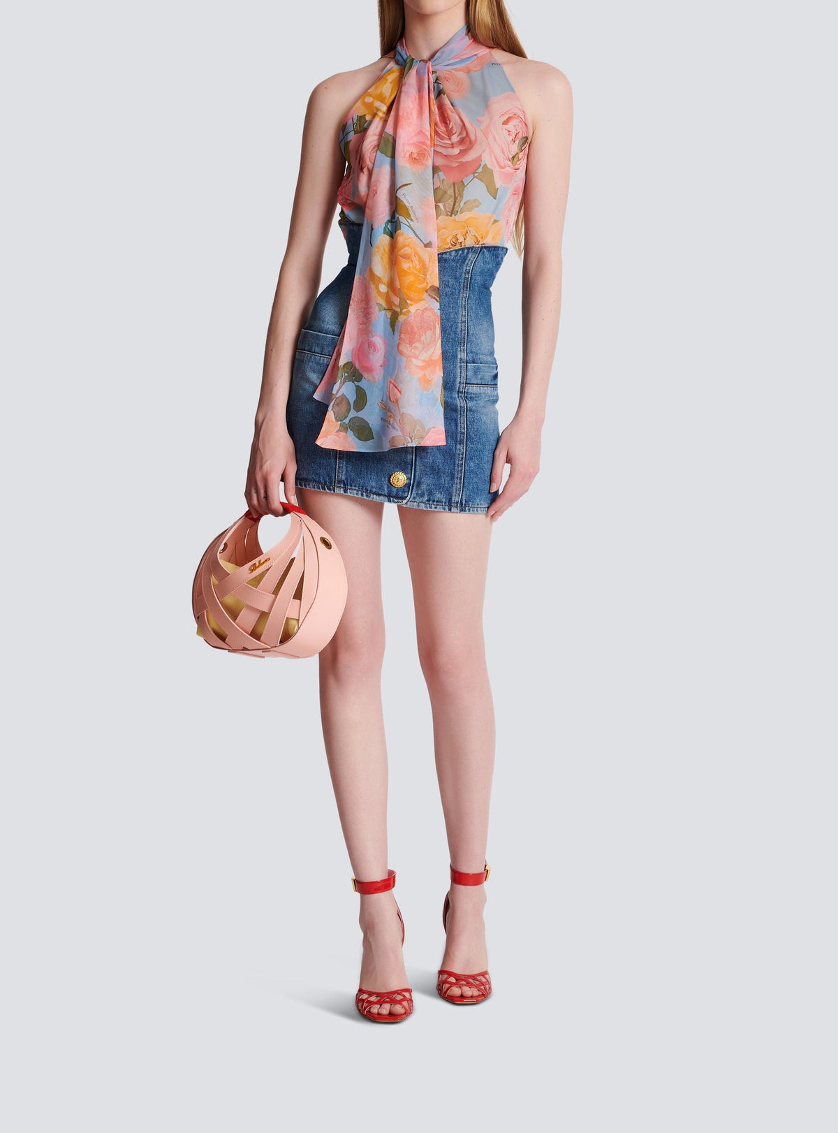 Top à col lavallière imprimé pastel roses - Multicolore