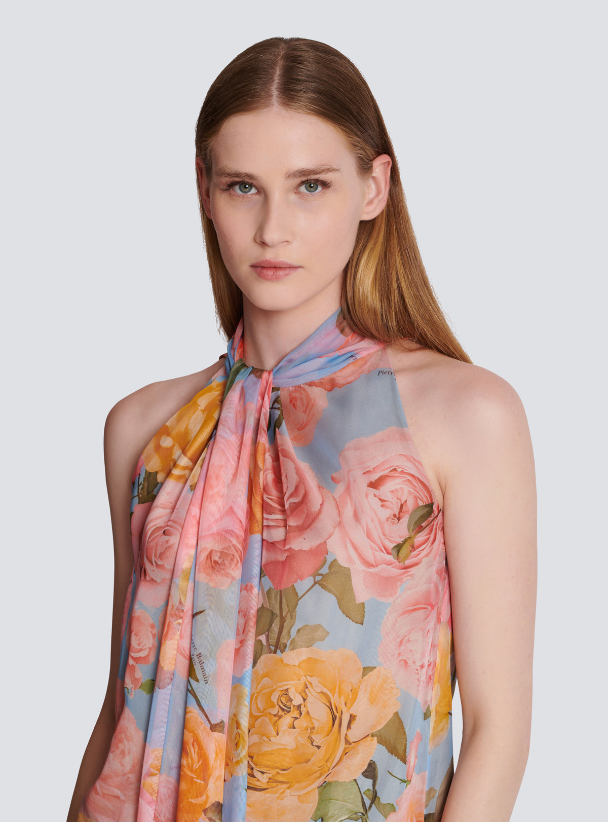 Top à col lavallière imprimé pastel roses - Multicolore
