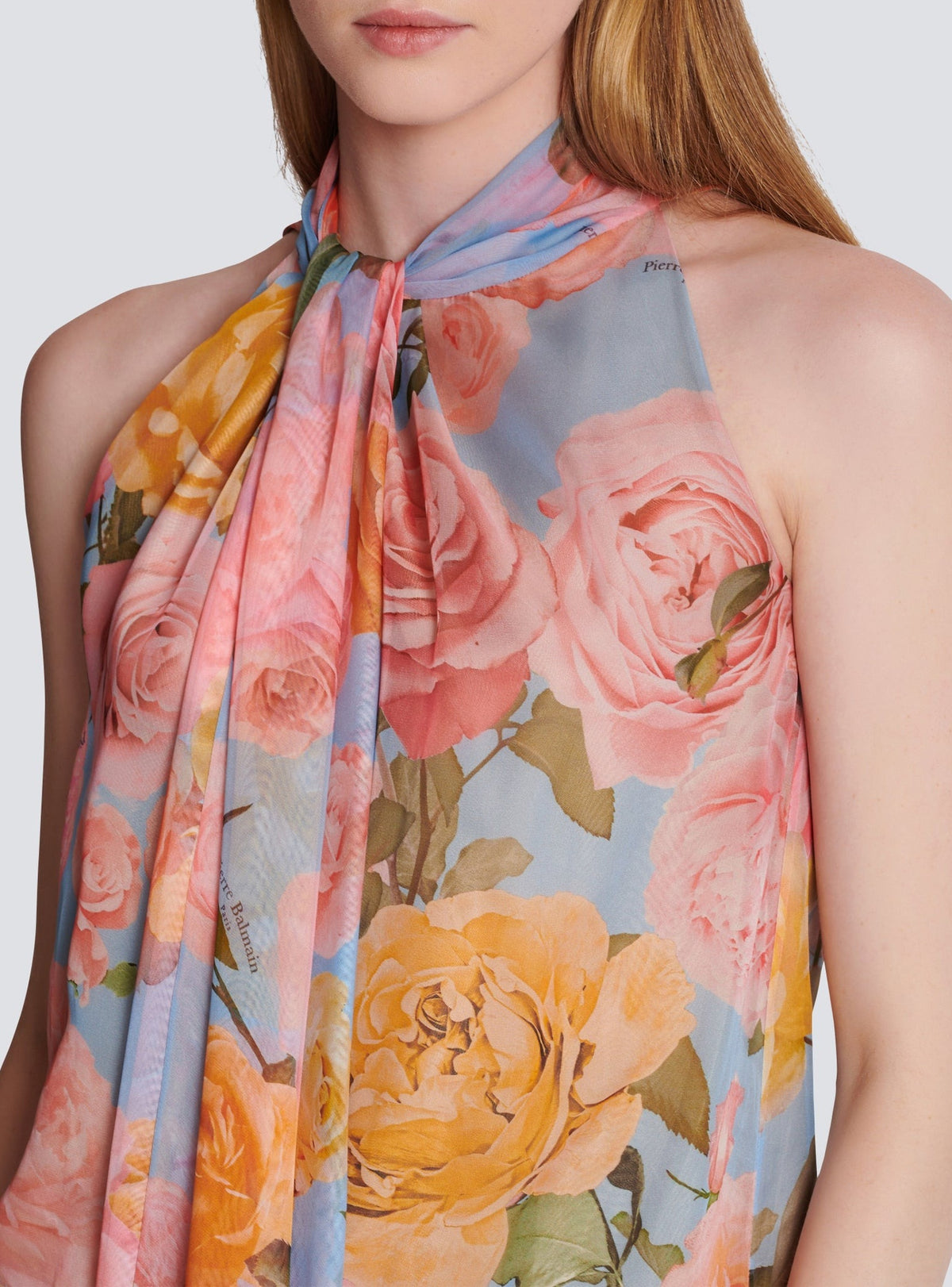 Top à col lavallière imprimé pastel roses - Multicolore