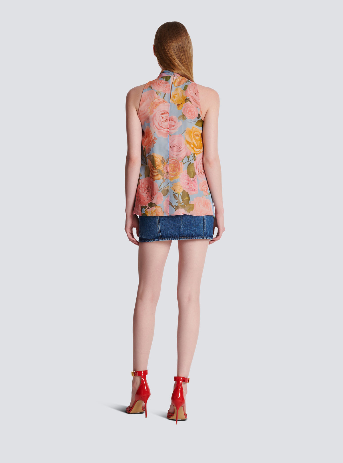 Top à col lavallière imprimé pastel roses - Multicolore