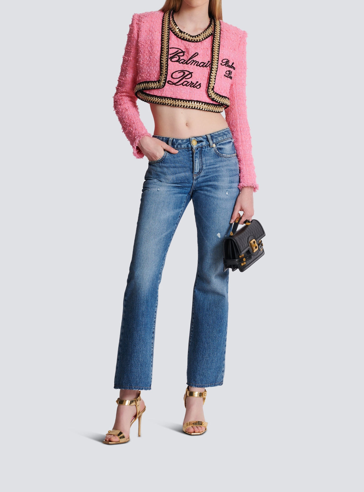 Top à chaînes en tweed - Rose Foncé
