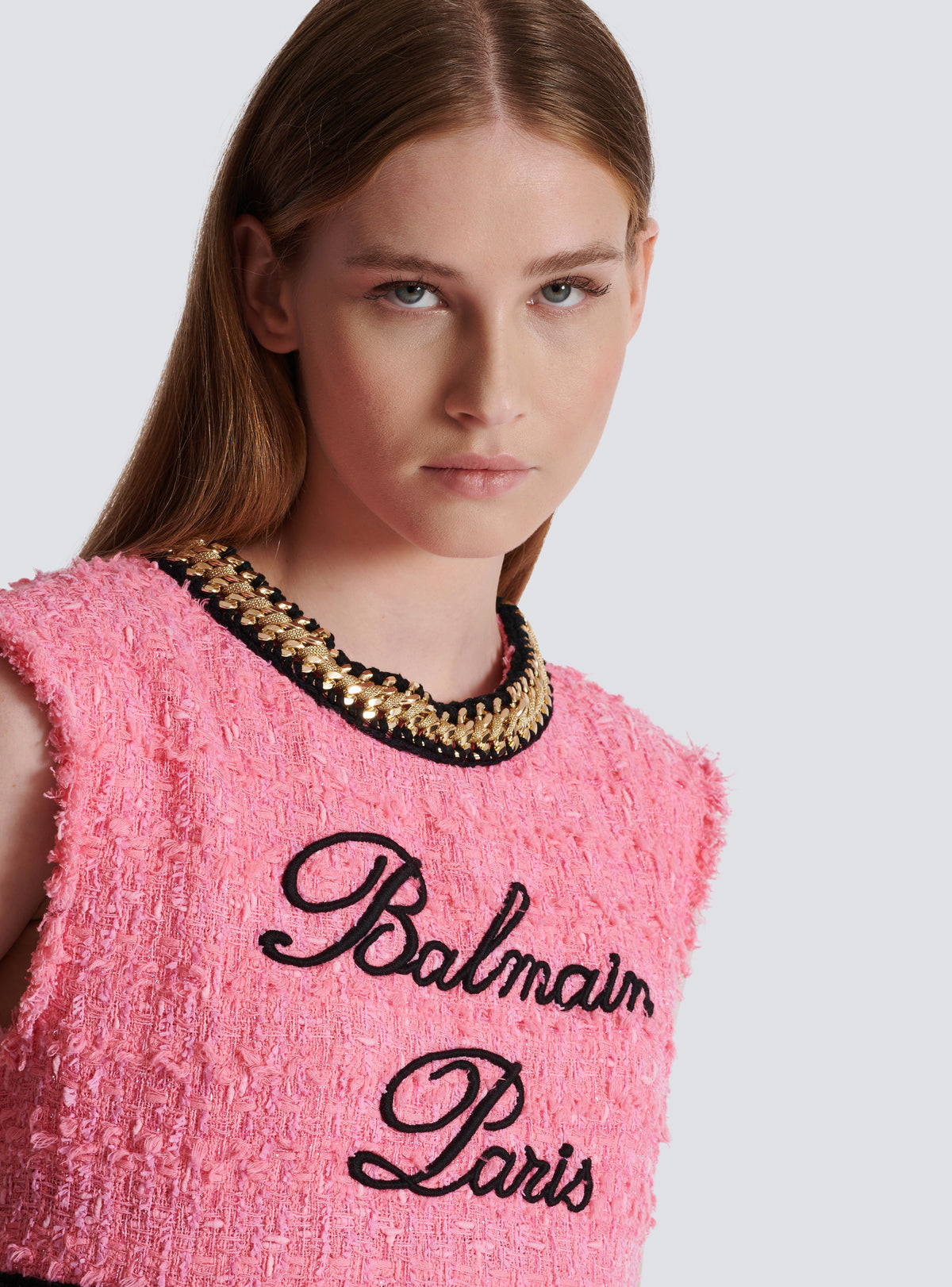 Top en tweed et chaînes balmain signature - Rose Foncé
