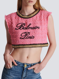 Top à chaînes en tweed - Rose Foncé