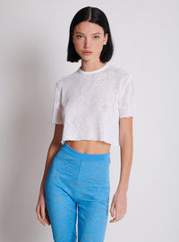 Top court en dentelle à motif fleurs - Blanc