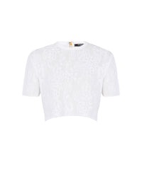 Top court en dentelle à motif fleurs - Blanc